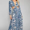 Online Noelle Maxi Dress - Capri Blue & White Maxi Dress With Sleeves Women Dresses