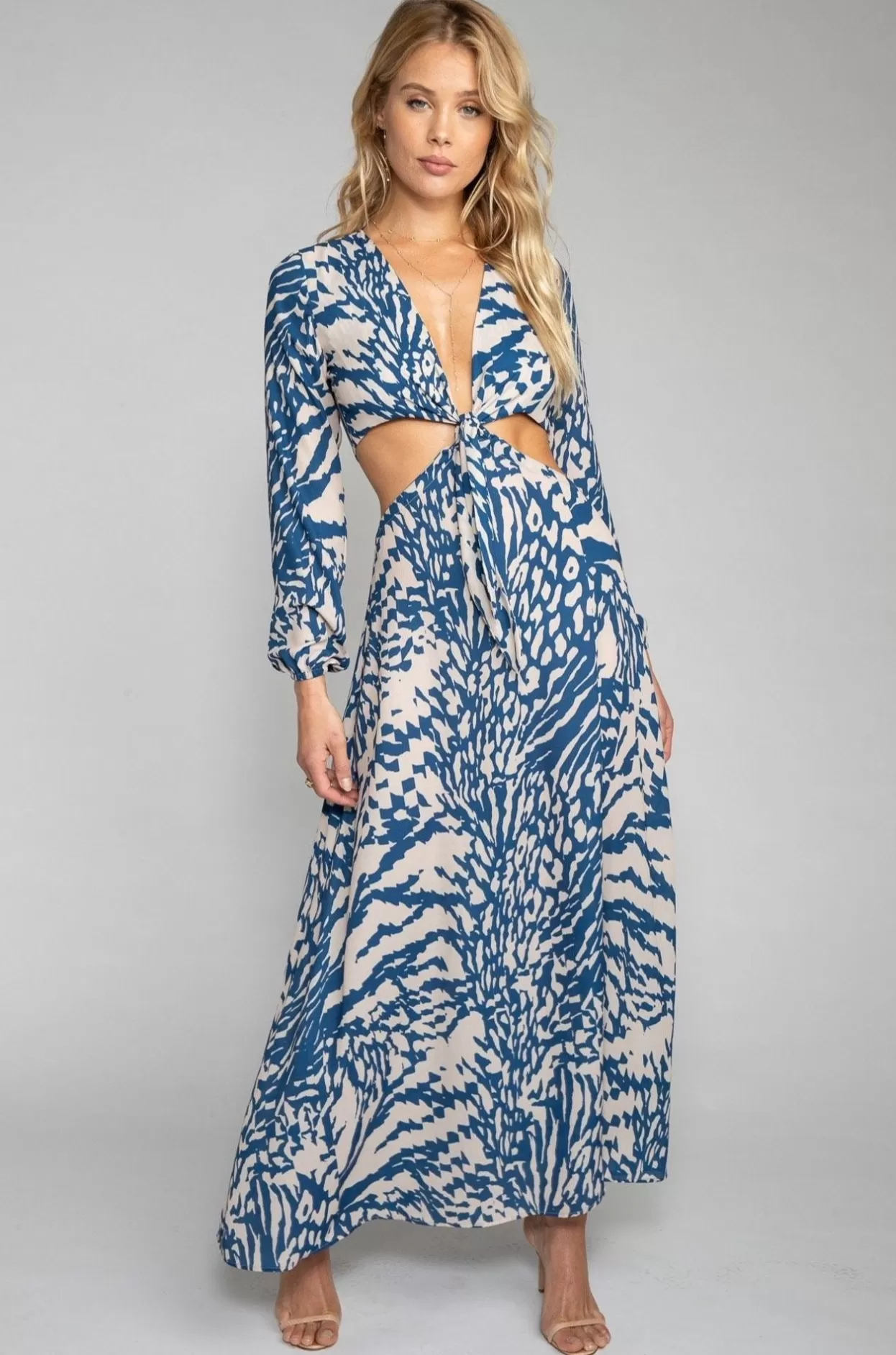 Online Noelle Maxi Dress - Capri Blue & White Maxi Dress With Sleeves Women Dresses