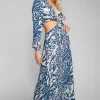 Online Noelle Maxi Dress - Capri Blue & White Maxi Dress With Sleeves Women Dresses