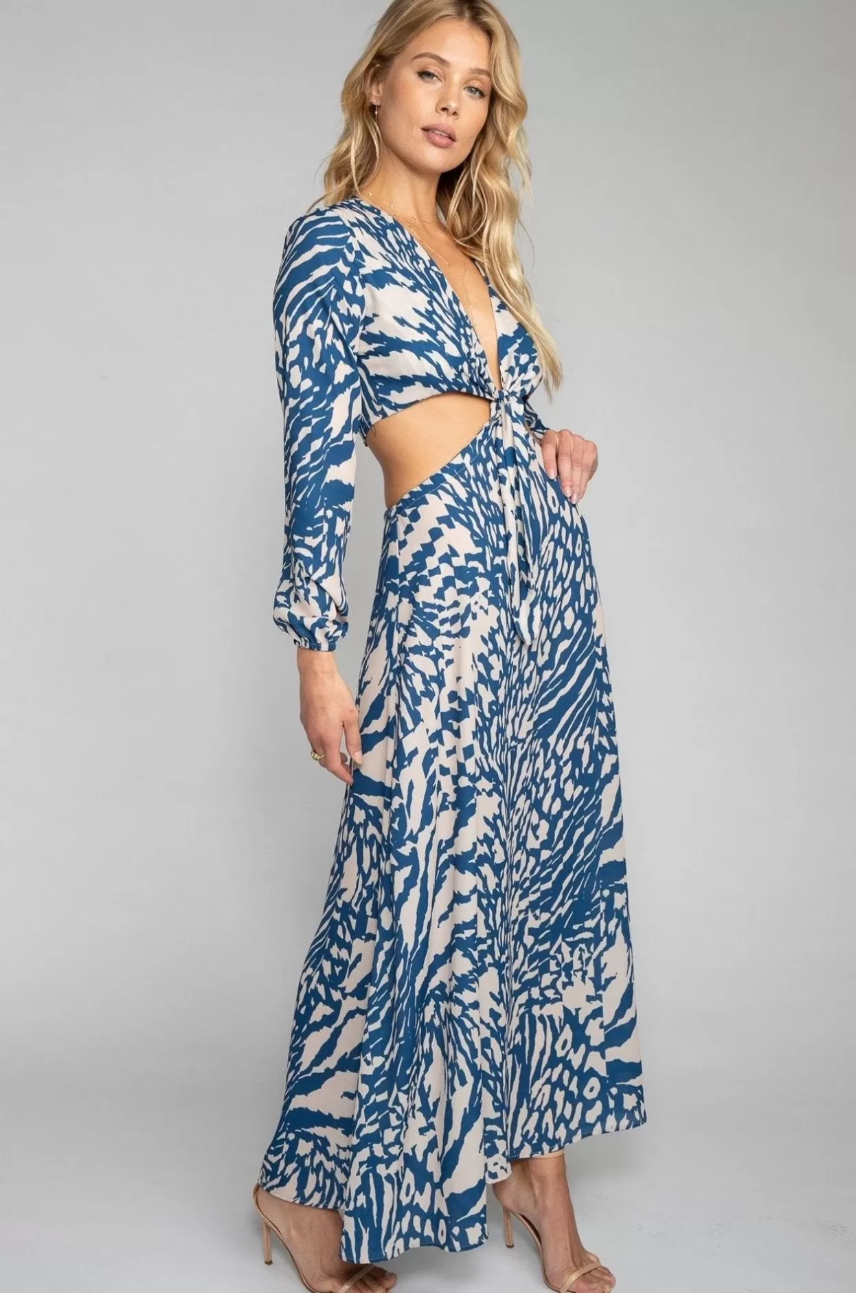 Online Noelle Maxi Dress - Capri Blue & White Maxi Dress With Sleeves Women Dresses