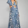 Online Noelle Maxi Dress - Capri Blue & White Maxi Dress With Sleeves Women Dresses