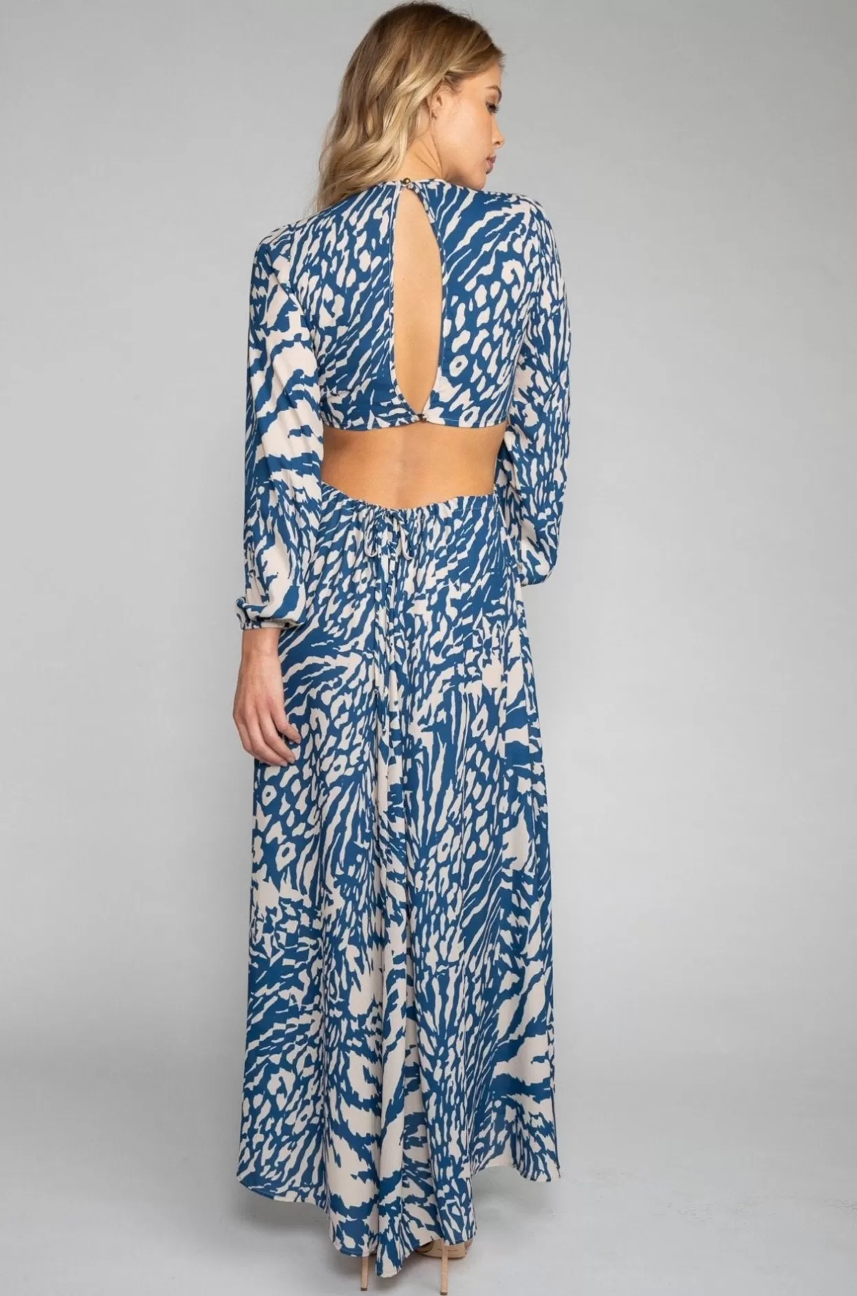 Online Noelle Maxi Dress - Capri Blue & White Maxi Dress With Sleeves Women Dresses